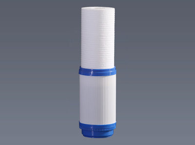 Vertical view of 10 inch double section filter element (carbon pressure textured cotton)